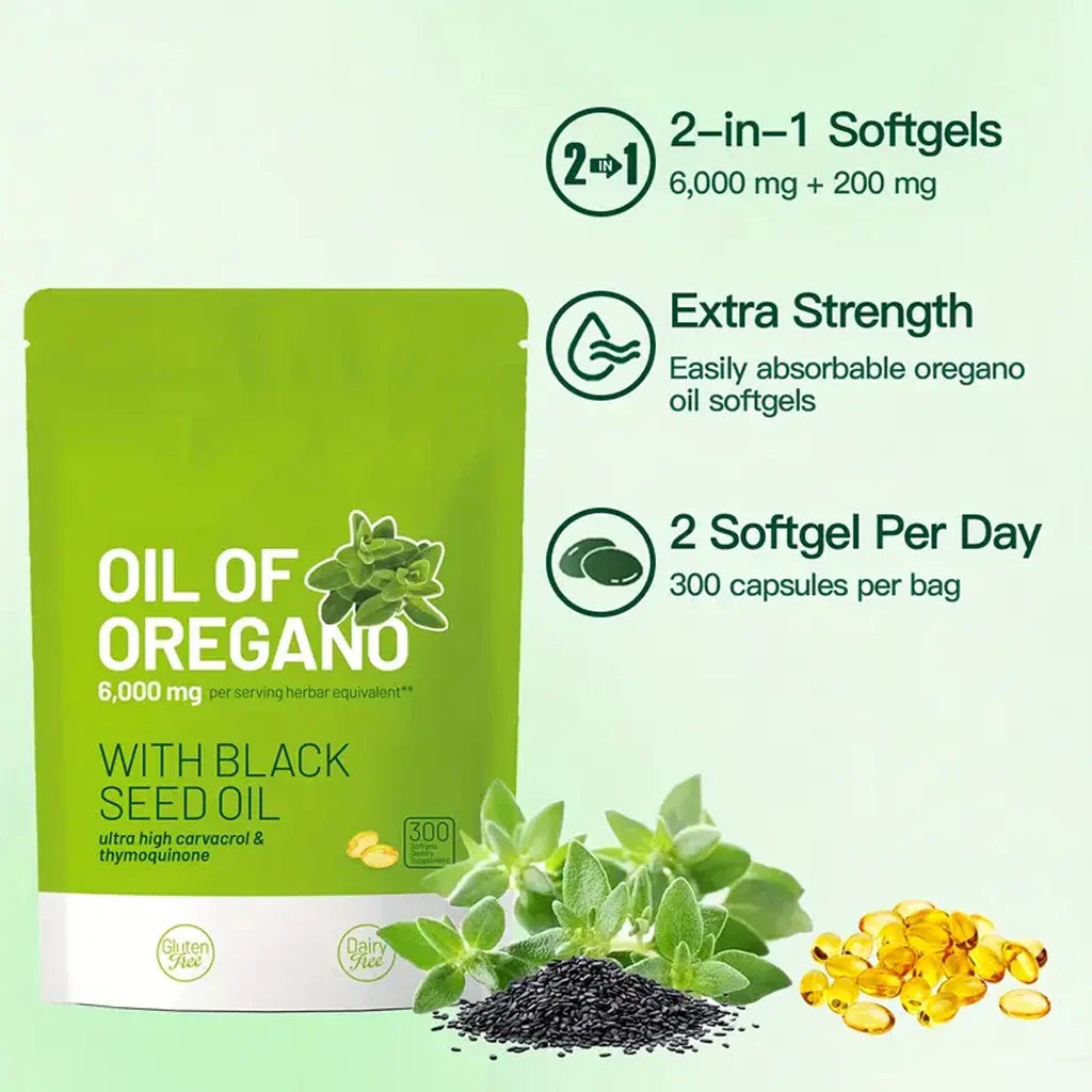 300 Capsules Oil Of Oregano with Black Seed Oil - Natural Antioxidants for Fitness Nutritional Support - Highly Effective - Trending Wellness Store