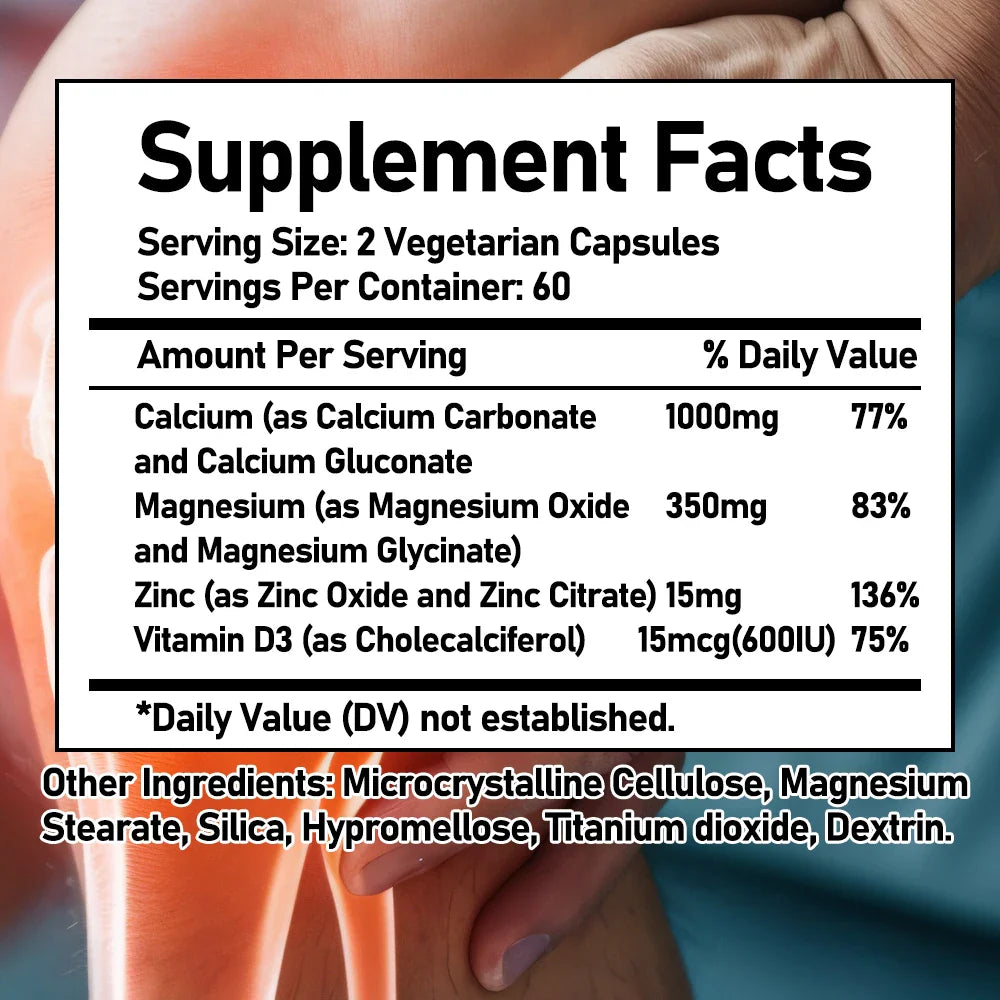 Calcium Magnesium Zinc Vitamin D3 Supplement - Supports Bones, Teeth, Muscles, Nerves, Protein Synthesis, 120 Capsules - Trending Wellness Store