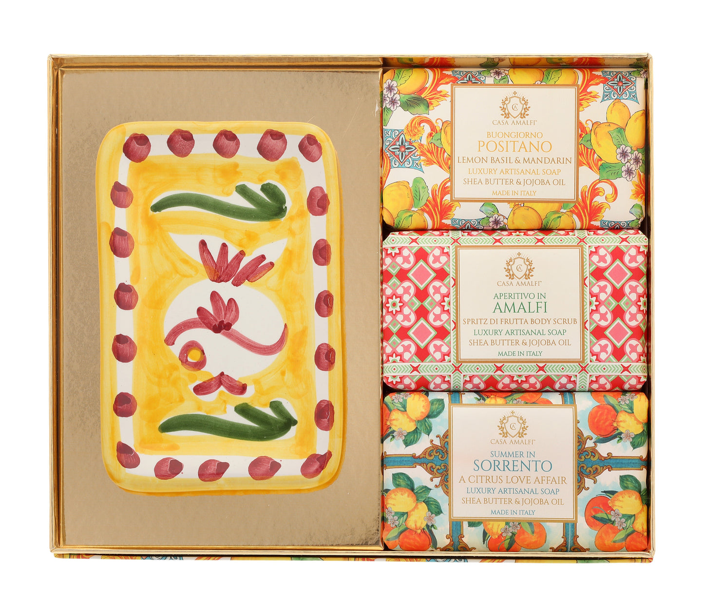 Casa Amalfi Lemon Maiolica Gift Box: 3 Soaps + Ceramic Soap Dish - Trending Wellness Store