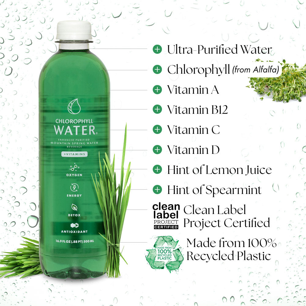 Chlorophyll Water® (Case of 12): Chlorophyll & Ultra-Purified Water with Essential Vitamins A, B12, C and D3 - Trending Wellness Store
