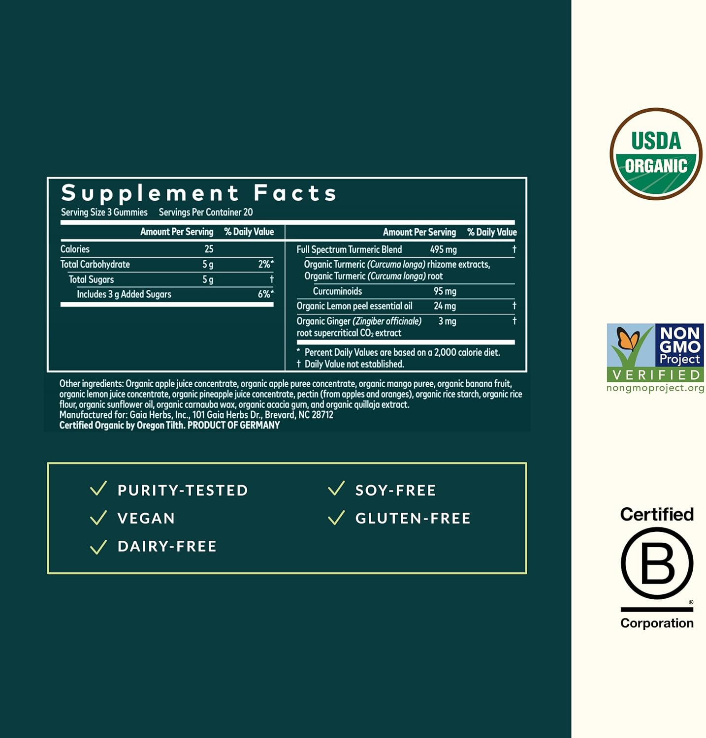 Gaia Herbs Turmeric Supreme Gummies Extra Strength Vegan Lemon Ginger 60ct - Trending Wellness Store