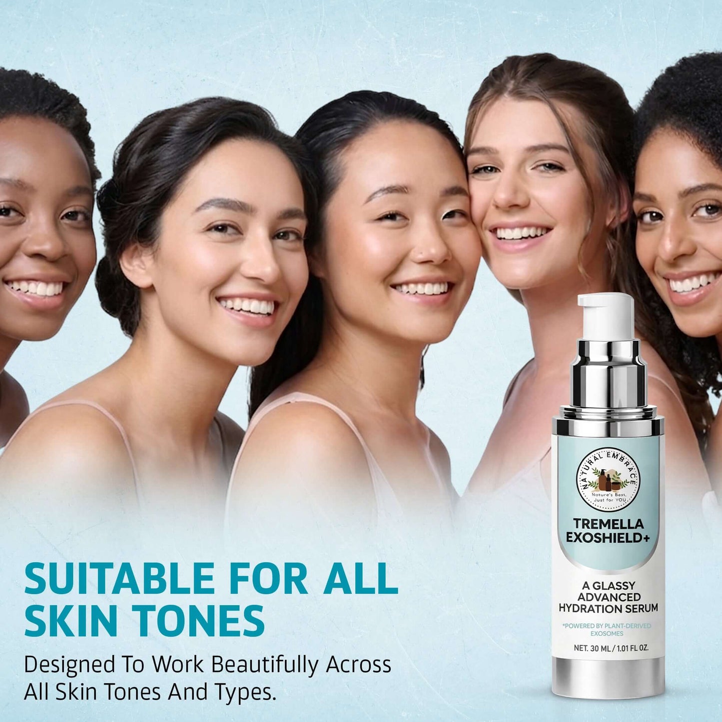 Natural Embrace Tremella Exoshield+ 3-in-1 | Hydrating Lift Serum, Exosome Glow Booster & Glass Skin Primer
