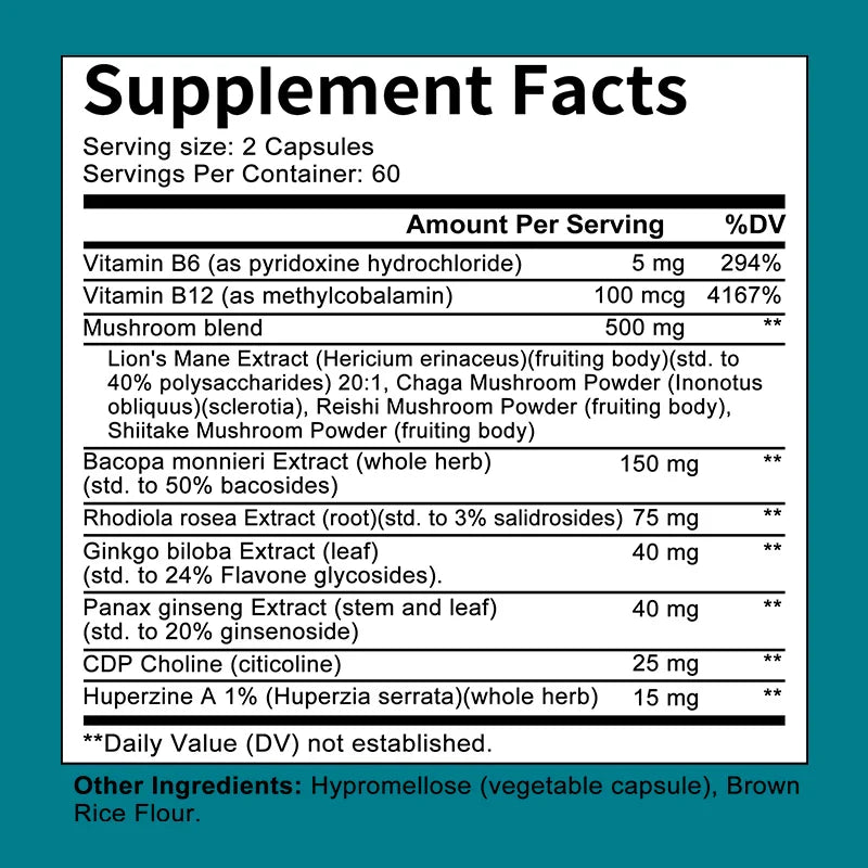 Lion's Mane Extract, Contains B Vitamins, Supports Brain Cognitive Skills, Improves Mood, Balances Blood Sugar, Antioxidants - Trending Wellness Store