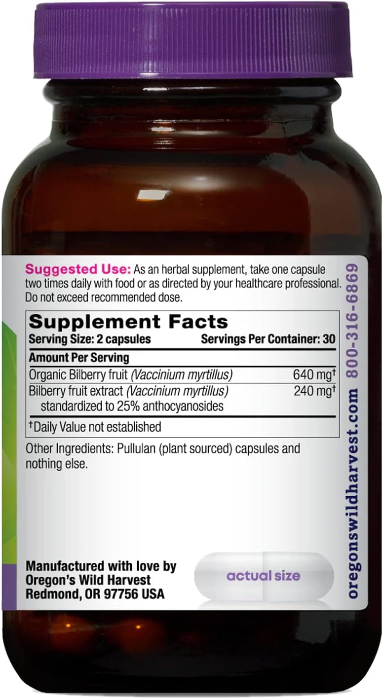Oregon's Wild Harvest Bilberry Herbal Supplement, 880 mg, 60 Vegan Capsules (Plus Available DISCOUNTS!!) - Trending Wellness Store