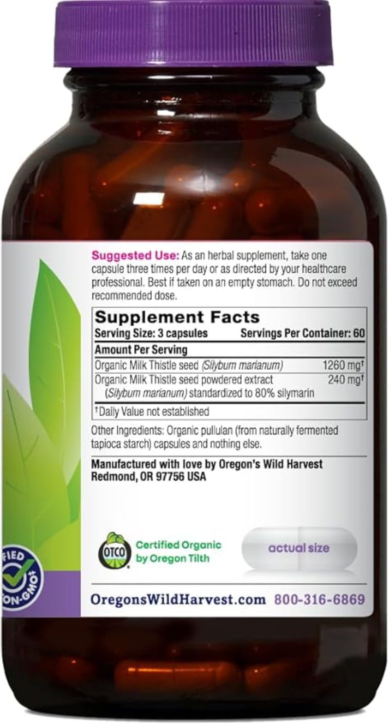 Oregon's Wild Harvest Milk Thistle Organic - 180 Vegan Capsules - Non-GMO Herbal Supplement for Liver Support & Detoxification - Trending Wellness Store