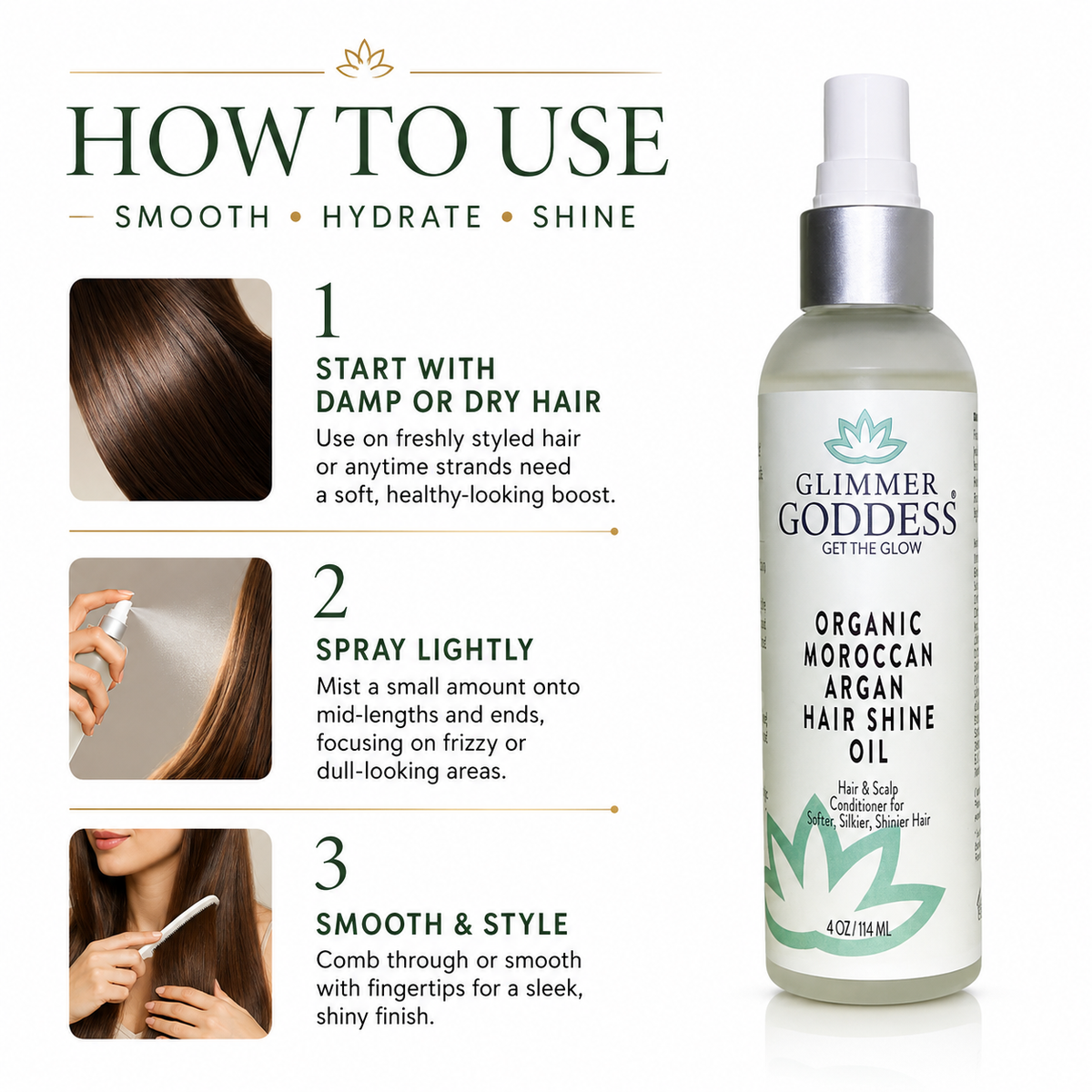 Organic Hair Shine Spray – Frizz Control & Hydrating - Trending Wellness Store