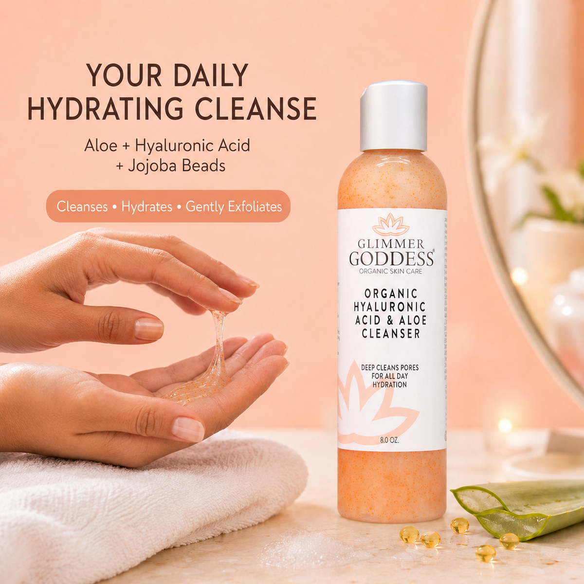 Organic Hydrating Facial Cleanser with Exfoliating Jojoba Beads – 8 oz - Trending Wellness Store