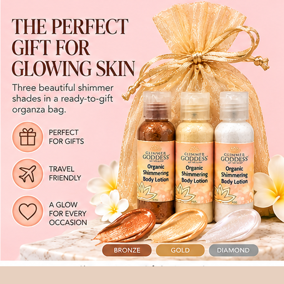 Organic Shimmer Body Lotion Travel Size Gift Set - Trending Wellness Store