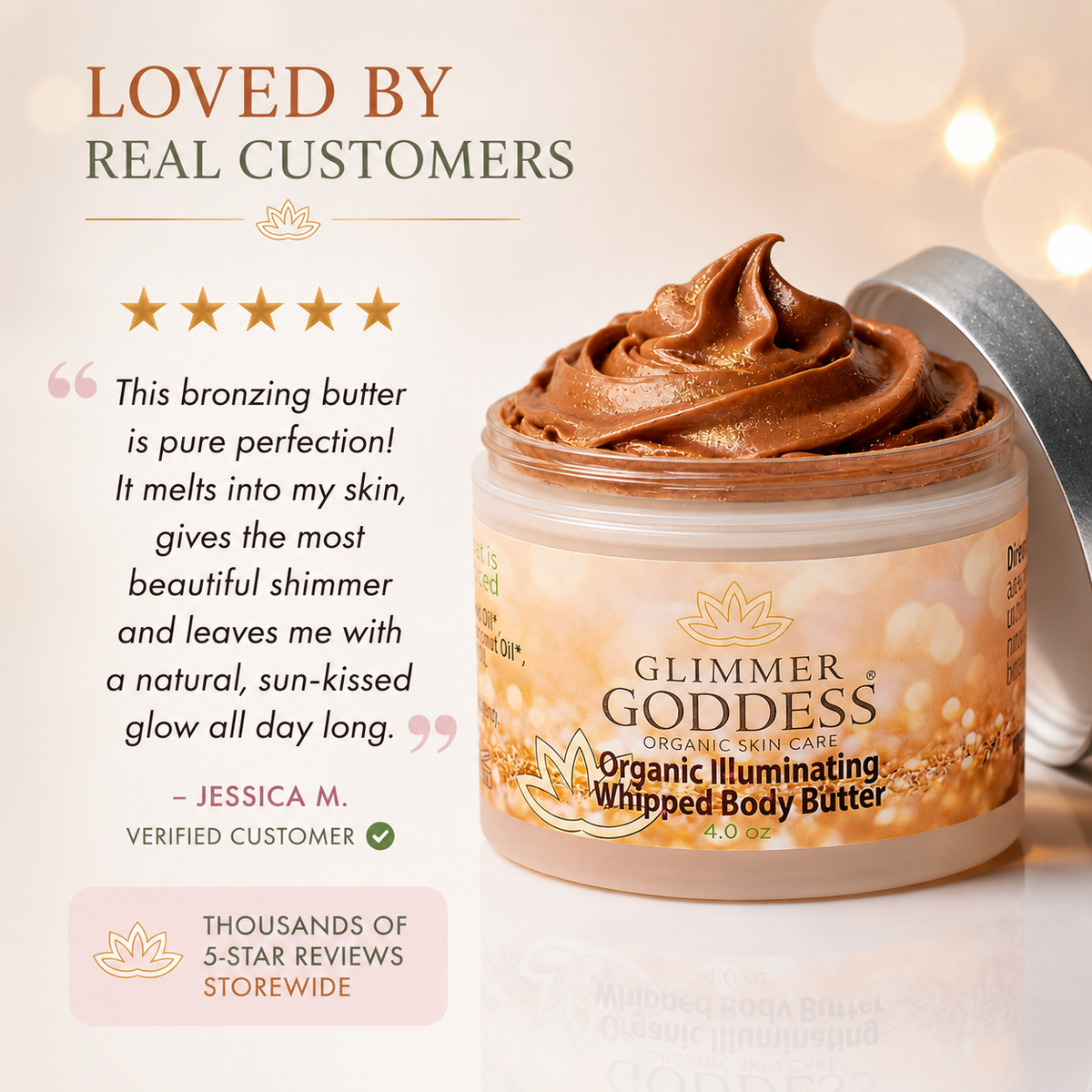 Organic Whipped Bronzing Body Butter – Shimmering Body Moisturizer with Instant Bronze Glow - Trending Wellness Store