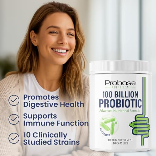 Probase Nutrition Probiotic, 100 Billion CFU, 10 Strains with Prebiotics, 30 Veggie Capsules, Gluten Free for Men and Women, 30-Day Supply - Trending Wellness Store