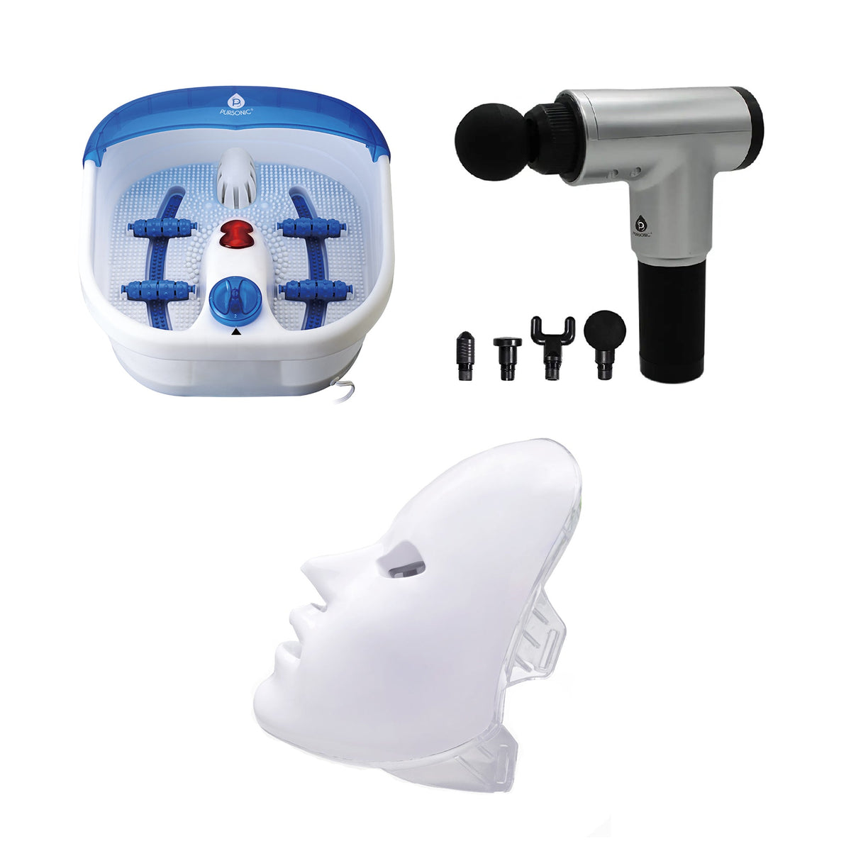 Total Self-Care System – Heated Foot Spa, Percussion Massage Gun & 7-Color LED Beauty Mask - Trending Wellness Store