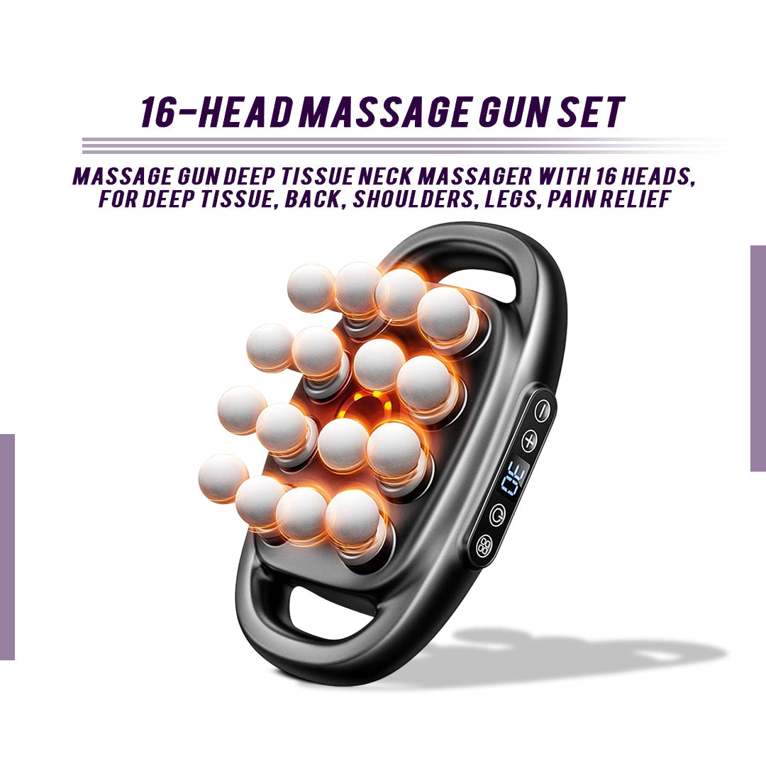 16-Head Muscle Massage Gun Deep Tissue Percussion Massager for Muscle Relaxation & Recovery - Trending Wellness Store