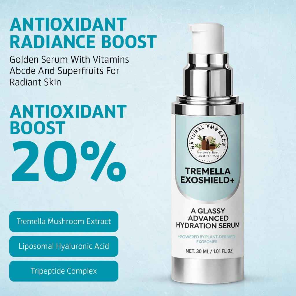 Natural Embrace Tremella Exoshield+ 3-in-1 | Hydrating Lift Serum, Exosome Glow Booster & Glass Skin Primer