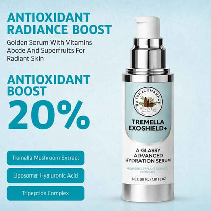 Natural Embrace Tremella Exoshield+ 3-in-1 | Hydrating Lift Serum, Exosome Glow Booster & Glass Skin Primer