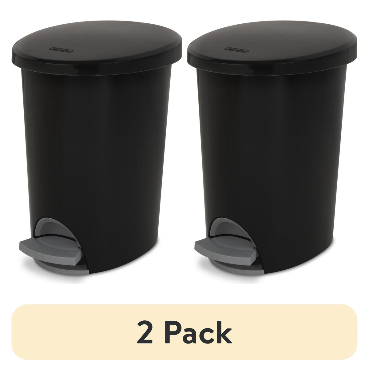 (2 pack) 2.6 Gallon Ultra™ StepOn Wastebasket, Small Plastic Trash Can, Step On to Open, Black