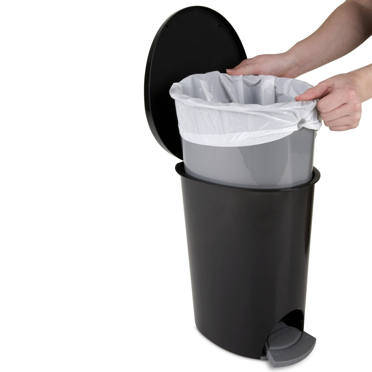 (2 pack) 2.6 Gallon Ultra™ StepOn Wastebasket, Small Plastic Trash Can, Step On to Open, Black