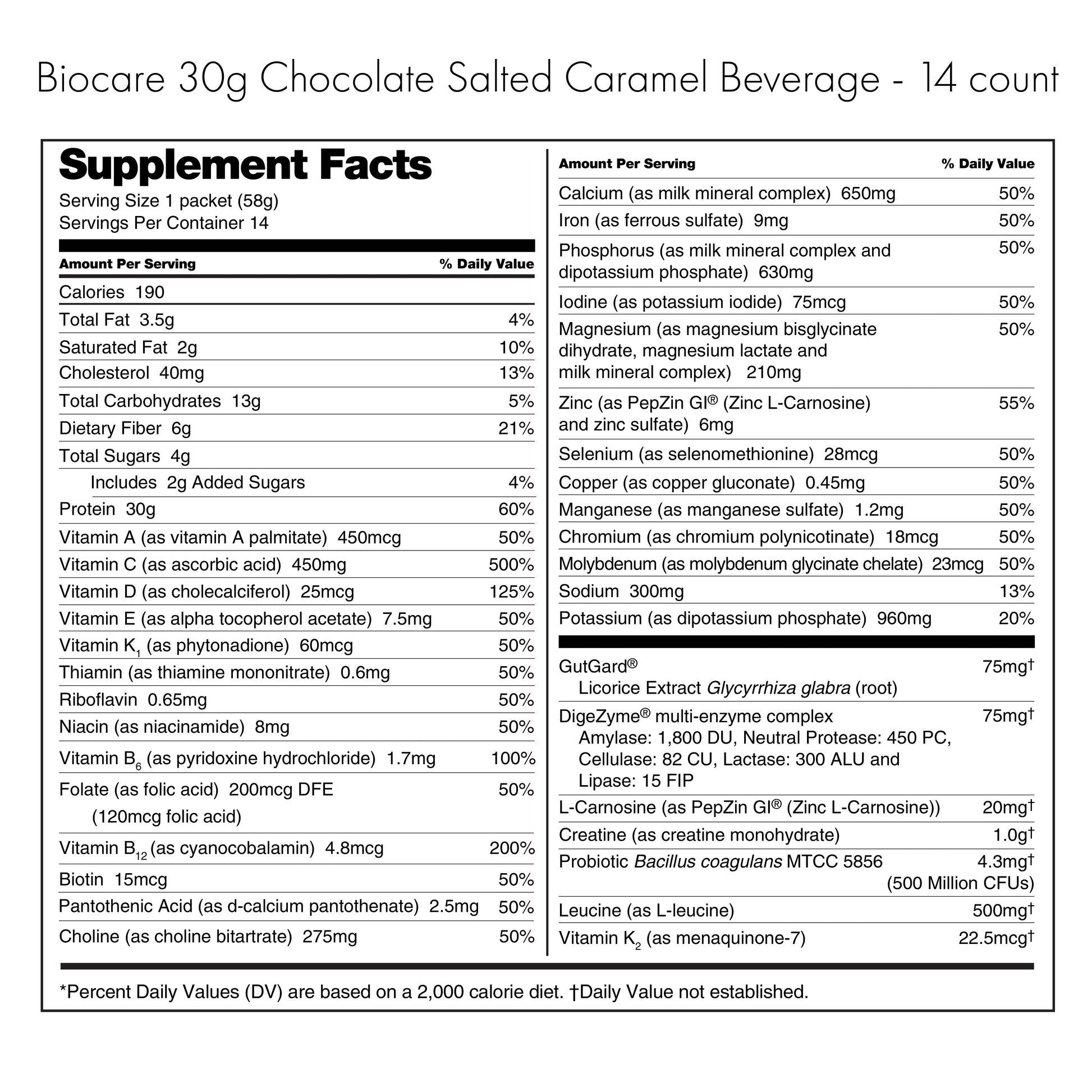 30G Protein Chocolate Salted Caramel Biocare Dietary Beverage (14-Count) - Trending Wellness Store