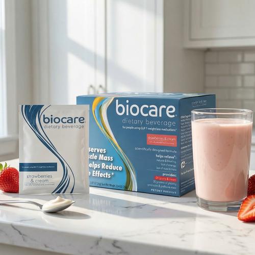 30G Protein Strawberries & Cream Biocare Dietary Beverage (14-Count) - Trending Wellness Store