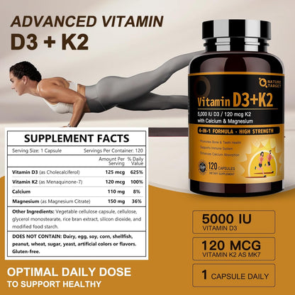 4-in-1 Vitamin D3 + K2, 120 Caps - Trending Wellness Store