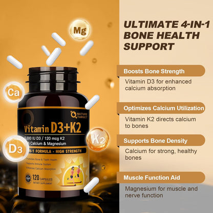 4-in-1 Vitamin D3 + K2, 120 Caps - Trending Wellness Store