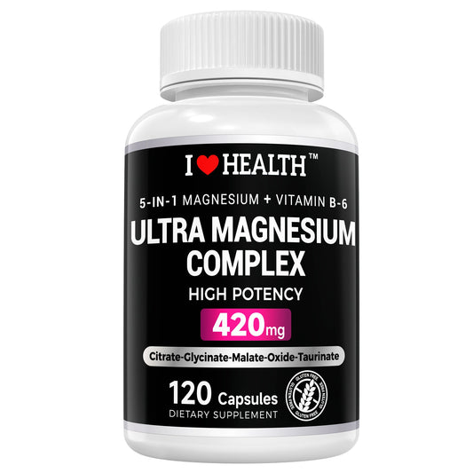 5-in-1 Magnesium Complex + Vitamin B6 Supplement - 420MG - High Absorption Magnesium Supplement for Sleep, Nerves, Muscles, Bones, 120 Capsules - Trending Wellness Store