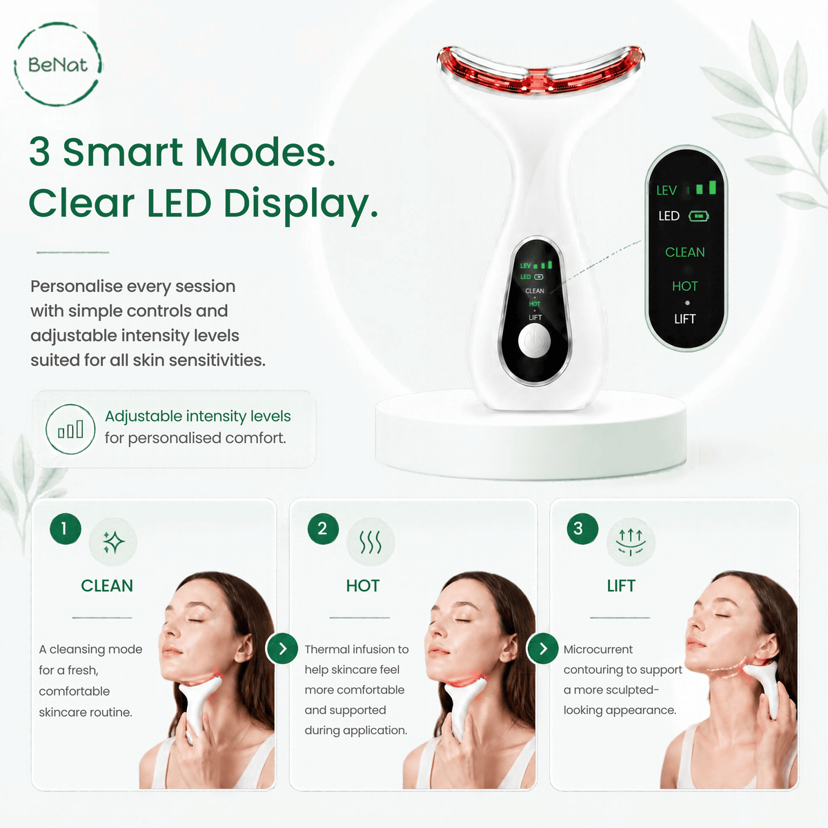 7-in-1 Face & Neck LED Sculpting Device with EMS Microcurrent & Thermal Heat for Skin Tightening, Wrinkle Smoothing & Jawline Lifting