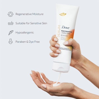 Dove Body Cream Serum Niacinamide + Even Tone for Dark Spots and Uneven Tone with Vitamin C, Pro-Retinol and Shea Butter Lotion, 8 oz