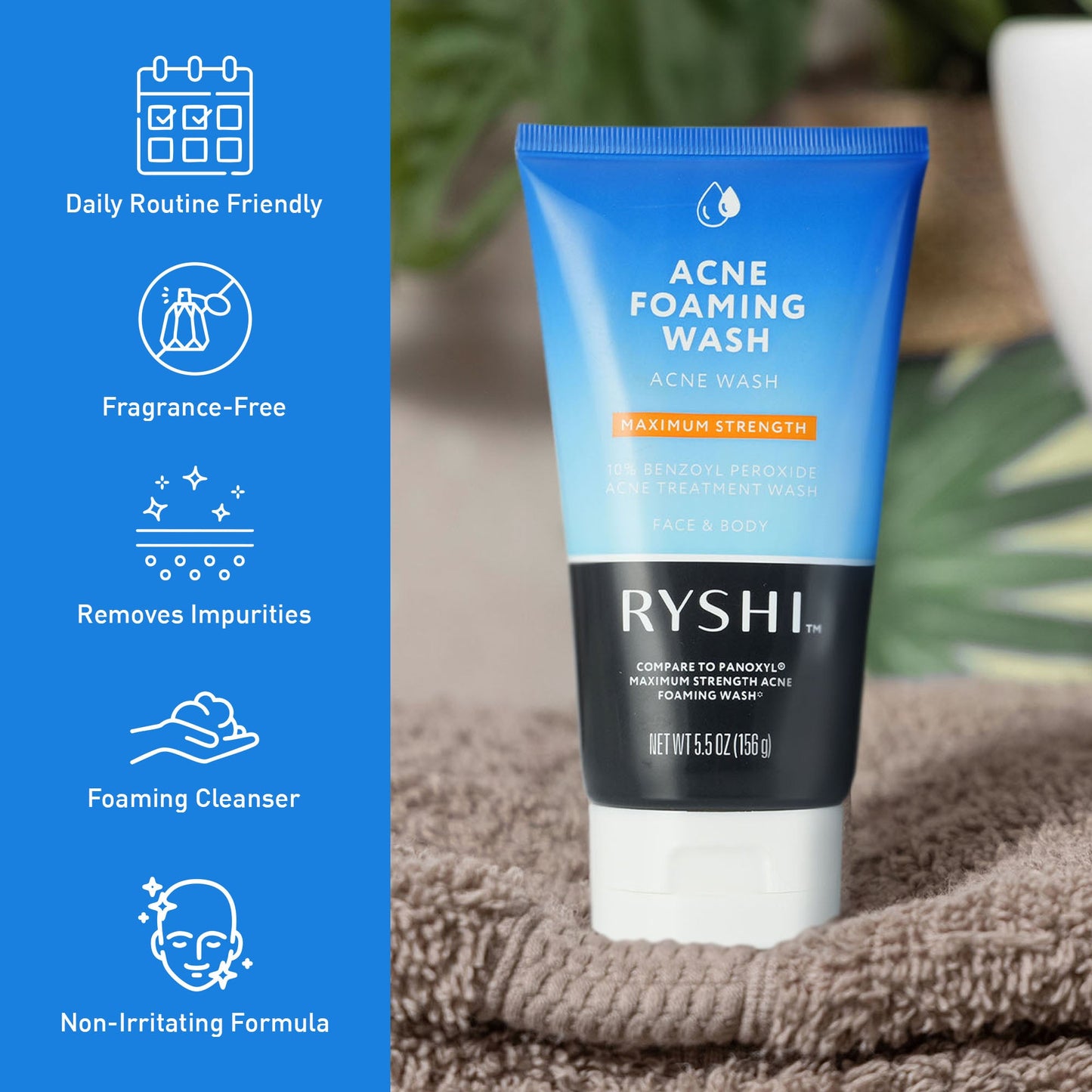 Acne Foaming Wash – Maximum Strength Acne Treatment with 10% Benzoyl Peroxide | Face & Body Cleanser | Fragrance-Free - Trending Wellness Store