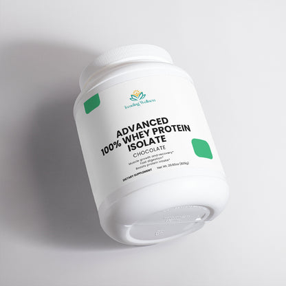 Container of Advanced Whey Protein Isolate on a light gray background