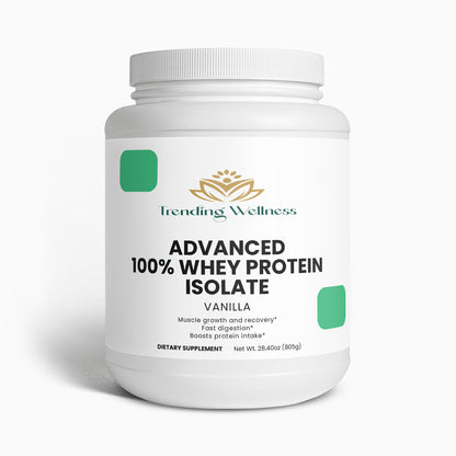 Trending Wellness Advanced 100% Whey Protein Isolate container on a white background