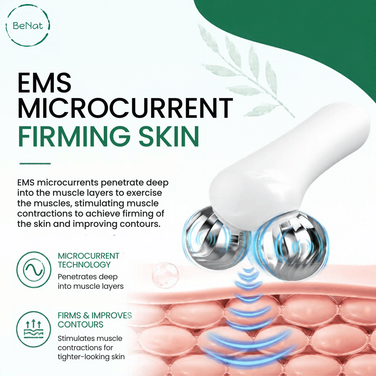 Advanced EMS Microcurrent Facial Toning & Body Sculpting Roller Massager with High-Frequency Vibration for Skin Tightening, Jawline Lifting & Anti-Aging Care