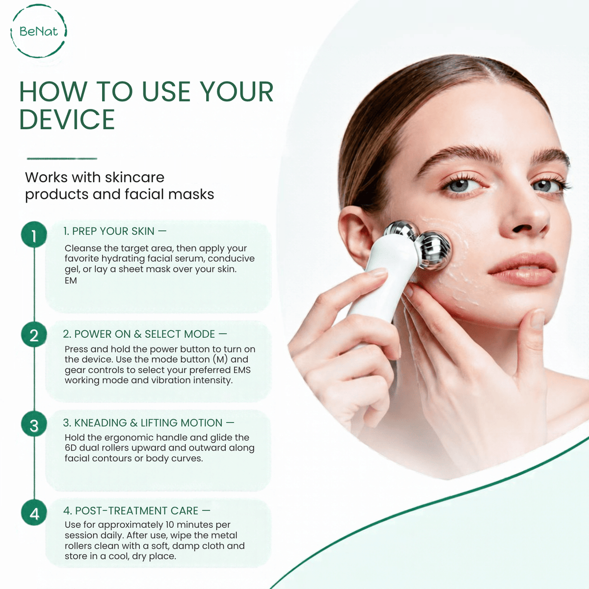 Advanced EMS Microcurrent Facial Toning & Body Sculpting Roller Massager with High-Frequency Vibration for Skin Tightening, Jawline Lifting & Anti-Aging Care