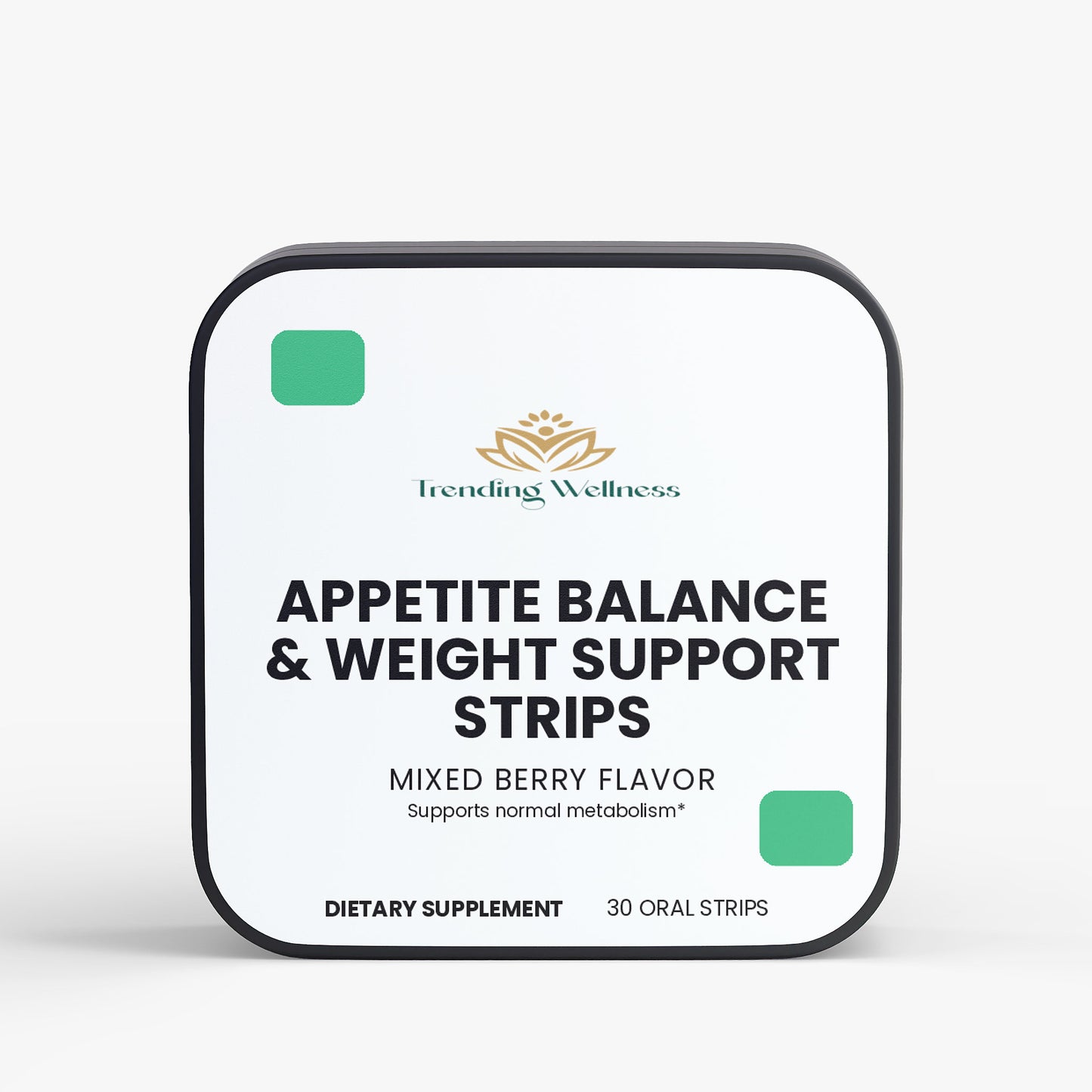 Trending Wellness appetite balance and weight support strips packaging on a white background
