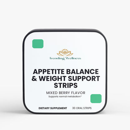 Trending Wellness appetite balance and weight support strips packaging on a white background