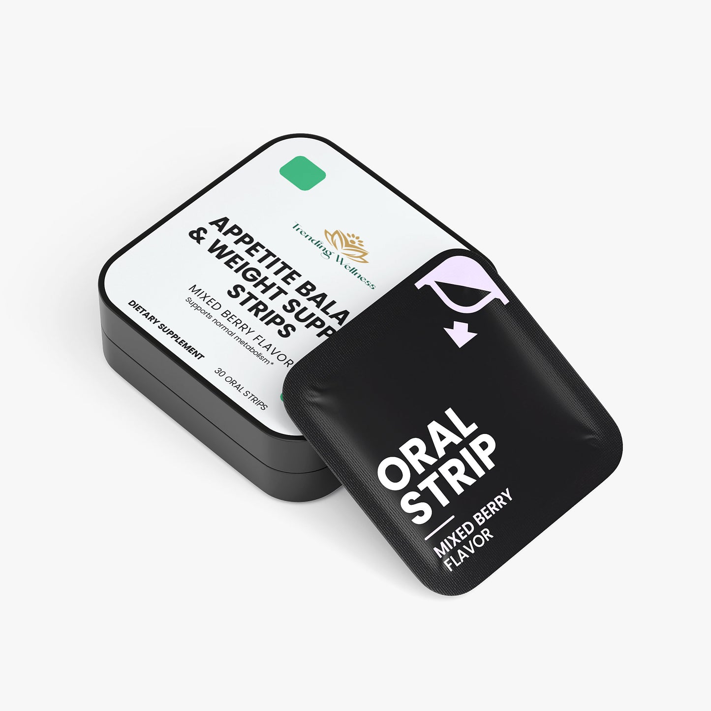 Black box with 'Oral Strip' and 'Appetite Bala' text on a white background