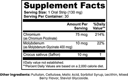 Supplement facts label with nutritional information on a white background