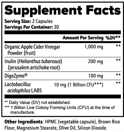 Supplement facts label with detailed nutritional information on a white background