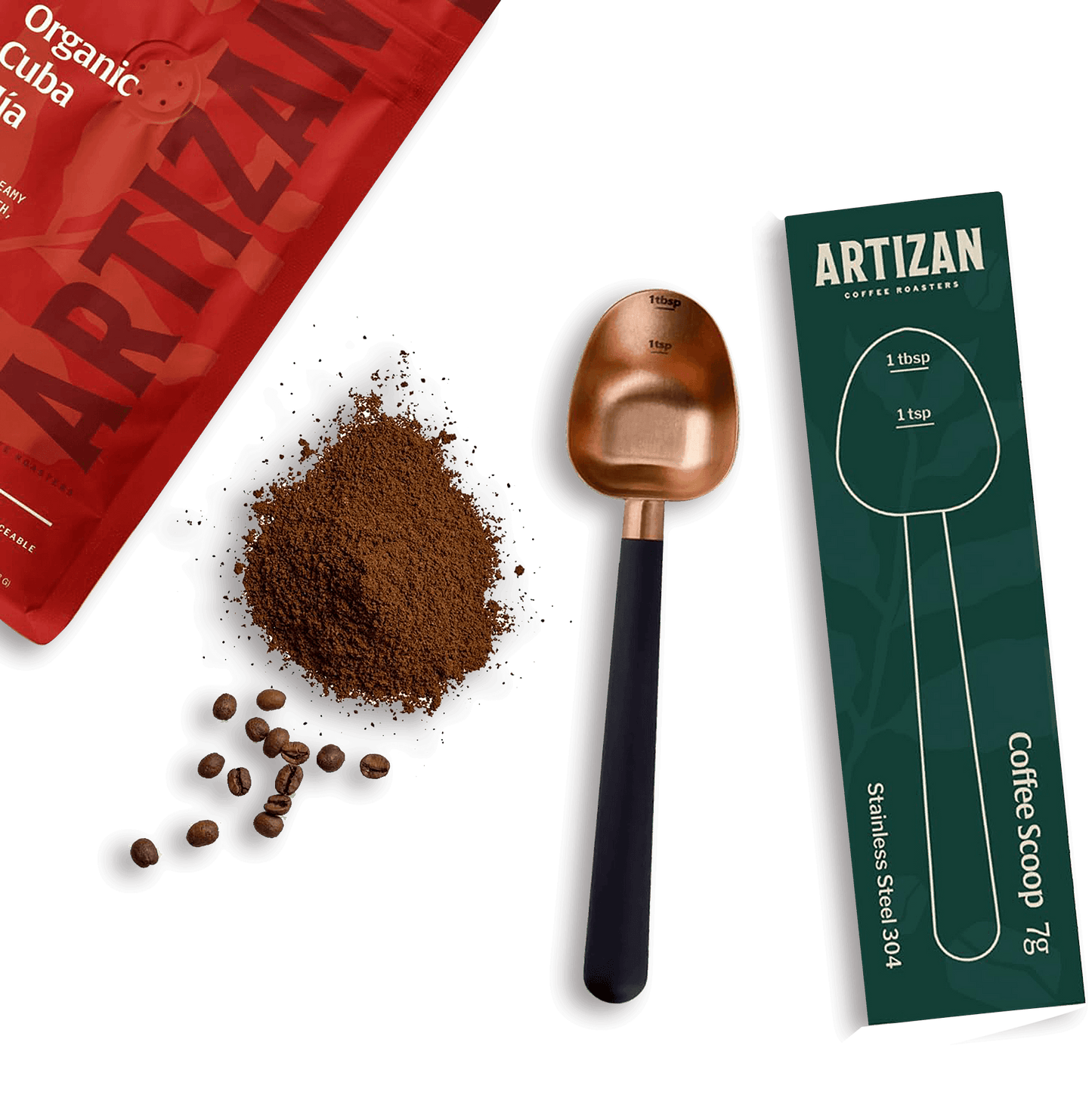 Artizan Coffee 1 Tbsp Coffee Measuring Scoop, Stainless Steel Copper Scoop for Ground Coffee, Beans, Tea & More - 7g, 17 cm Long Handle - Trending Wellness Store