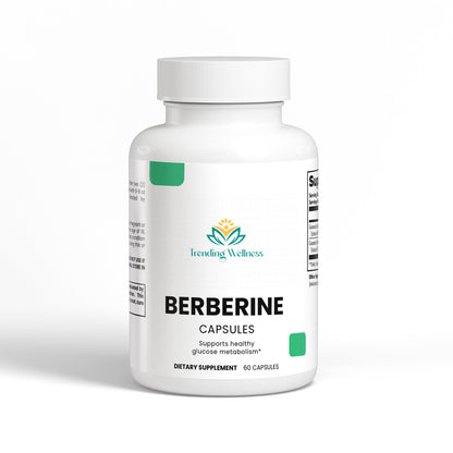 Bottle of Berberine capsules by Trending Wellness on a white background