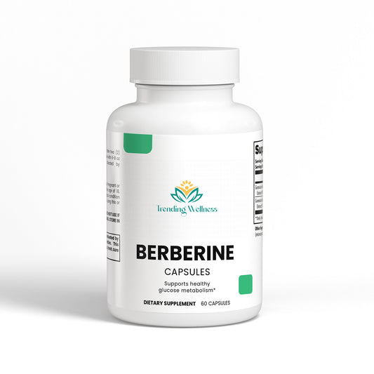 Bottle of Berberine capsules by Trending Wellness on a white background