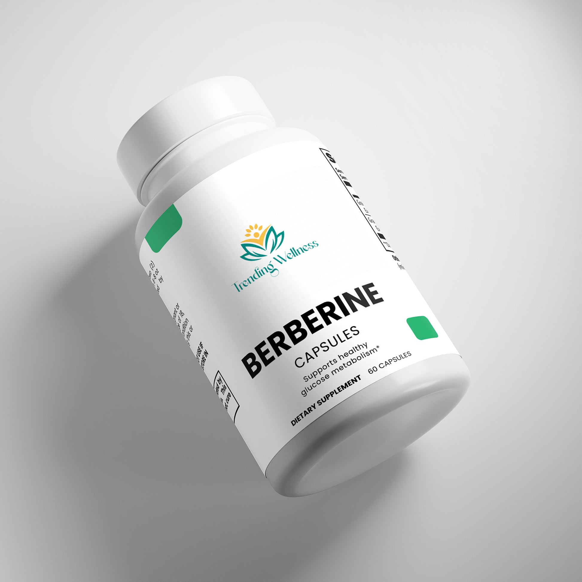 Bottle of Berberine capsules with 'Lending Wellness' branding on a gray background