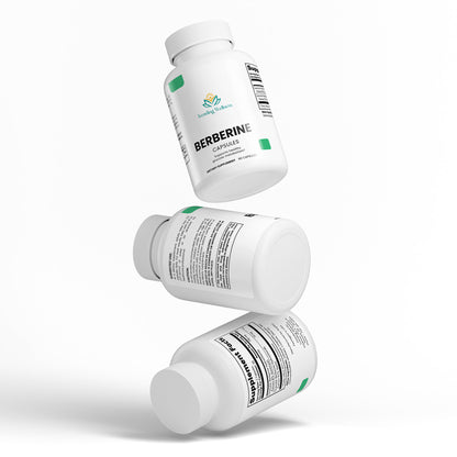 Three bottles of NaturaVital Berberine capsules on a white background