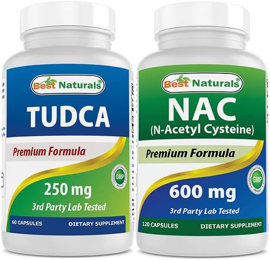 Best Naturals TUDCA 250mg 60 Capsules and NAC 600mg 120 Capsules Bundle - Liver Support & Detoxification Supplement Set - Antioxidant & Cellular Health Kit - Trending Wellness Store