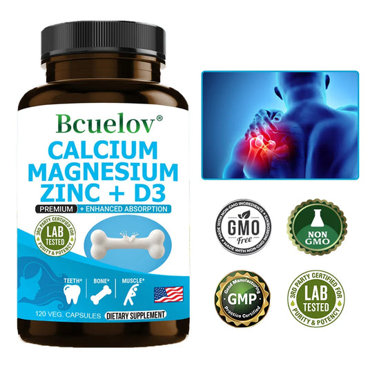 Calcium Magnesium Zinc Vitamin D3 Supplement - Supports Bones, Teeth, Muscles, Nerves, Protein Synthesis, 120 Capsules - Trending Wellness Store