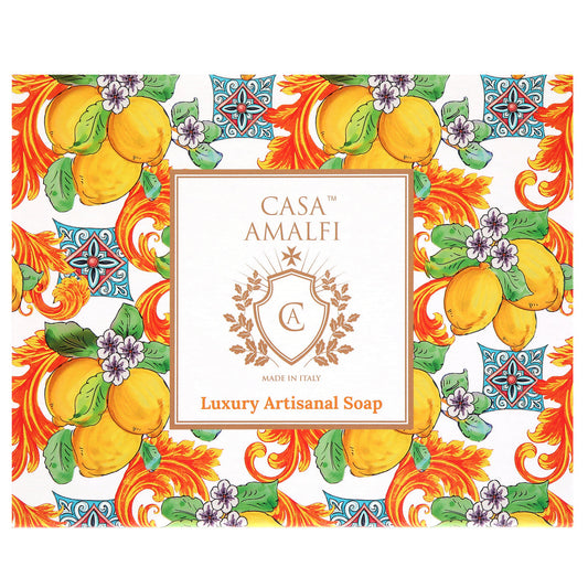 Casa Amalfi Lemon Maiolica Gift Box: 3 Soaps + Ceramic Soap Dish - Trending Wellness Store