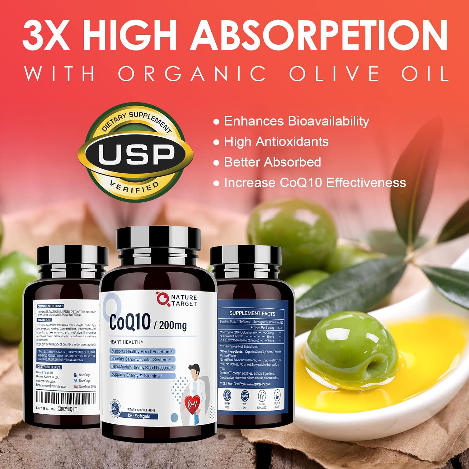 CoQ10 + PQQ + Olive Oil, 200mg, 120 Softgels - Trending Wellness Store
