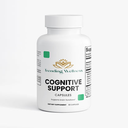 Bottle of Trending Wellness Cognitive Support capsules on a white background