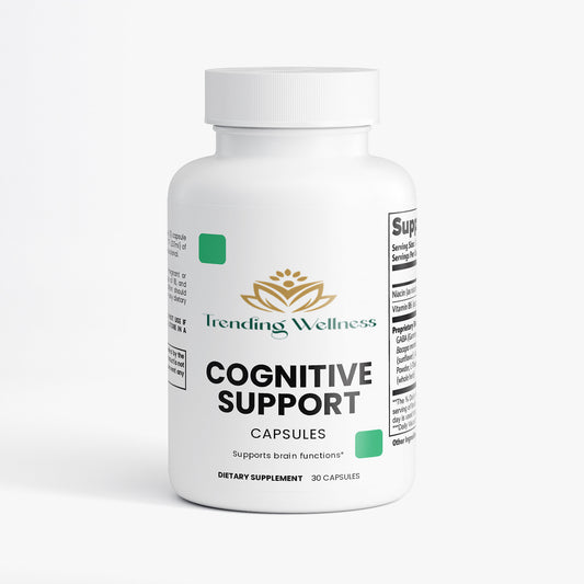 Bottle of Trending Wellness Cognitive Support capsules on a white background