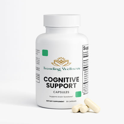Bottle of Trending Wellness Cognitive Support capsules on a white background