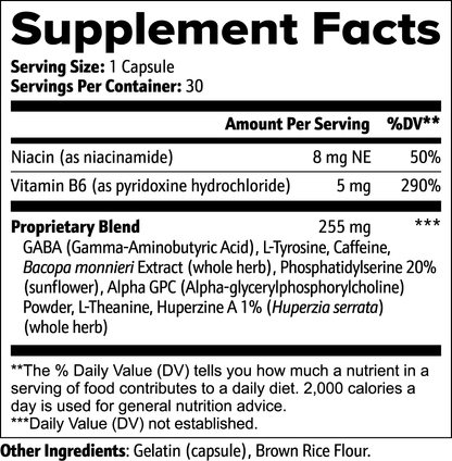 Supplement facts label with detailed nutritional information on a white background